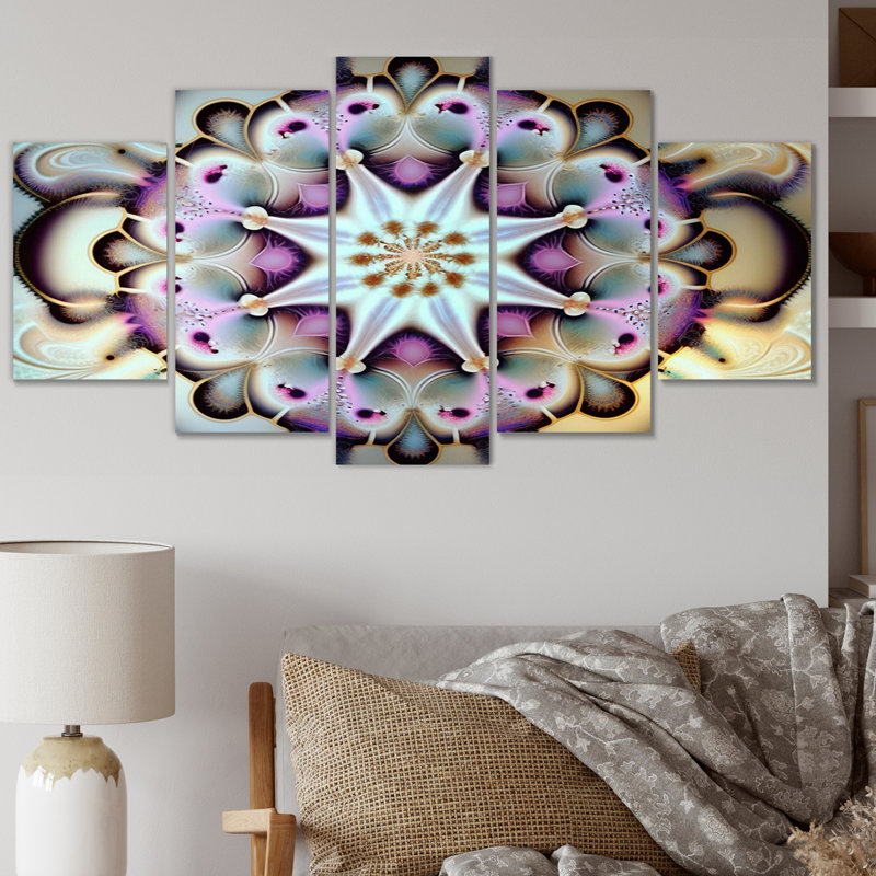 Mandala mauve mauve - art mural sur toile mandala boho - 5 panneaux
