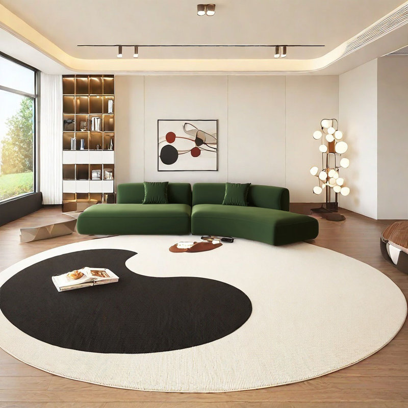 Demi-cercle vert olive avec canapé incurvé, H 27,56 po x l 133,86 po x P 25,59 po