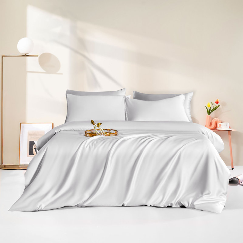 3-Piece Luxury 100% Rayon From Bamboo Duvet Cover Set, White, Queen Duvet Cover + 2 Standard Shams
