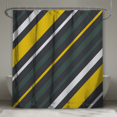Rideaux de douche à rayures jaunes et gris extra long