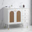 Meuble-lavabo de 36 po avec lavabo en céramique et meuble de rangement en rotin avec deux portes et un tiroir