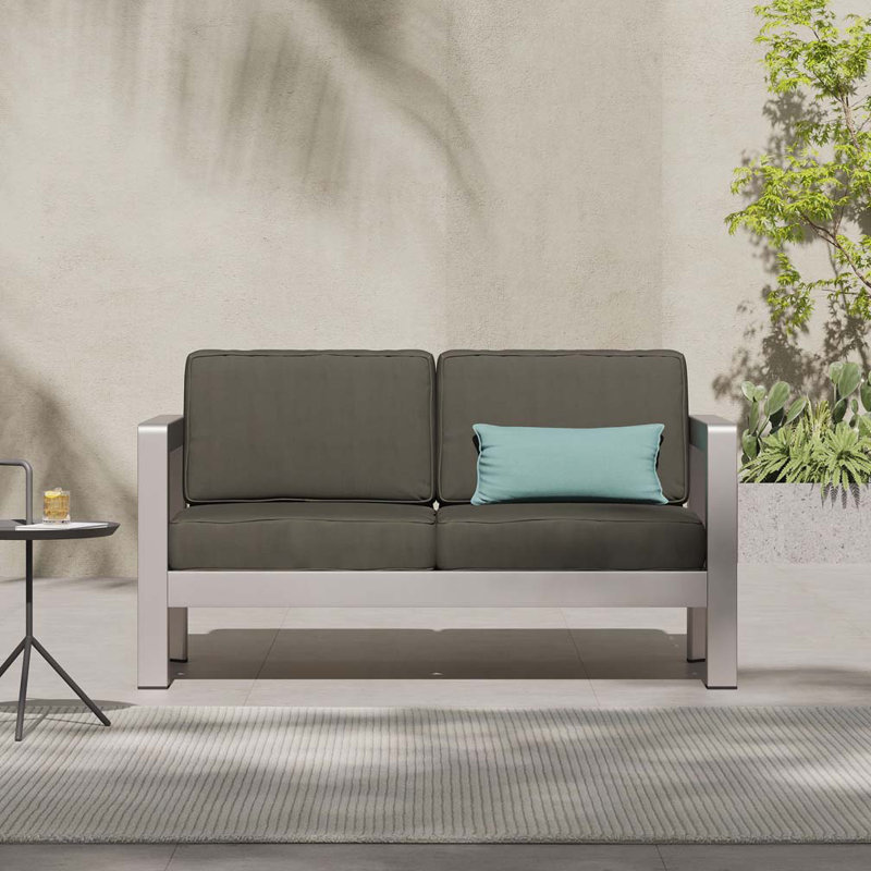 Causeuse d'extérieur en aluminium avec coussins 55,25 po, Gris brun