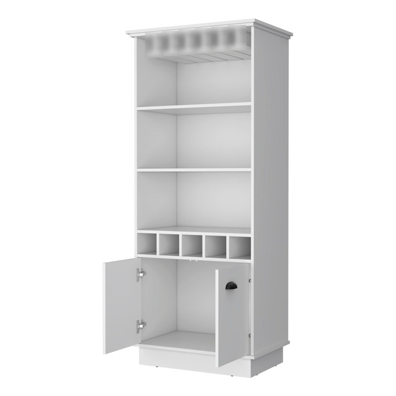 White Bar Cabinet With Efficient Glassware Rack - 3 Shelves, 5 Bottle , Made Of Quality Materials Stylish For Home Construction