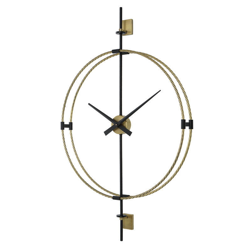 Mid-Century Modern Brass and Black Metal Wall Clock