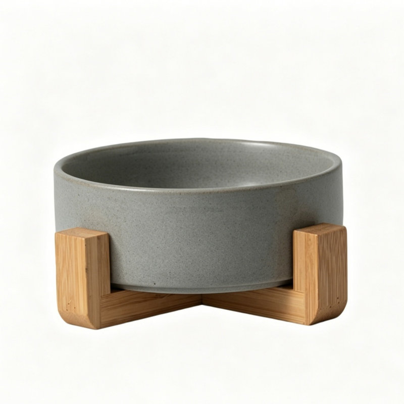 Bol anti-basculement en céramique pour nourriture pour animaux avec support pour chats, Grey