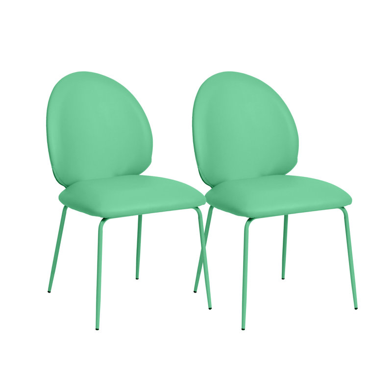 Green Faux Leather Upholstered Side Chair with Iron Legs