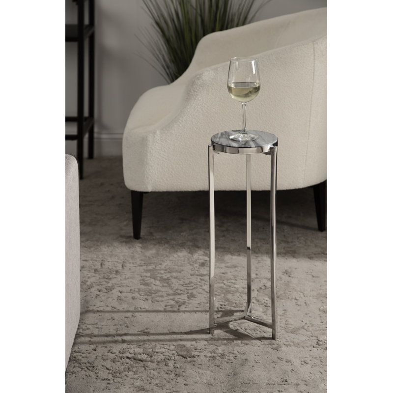 Eveland Round Metal Drink Table, Silver, Silver