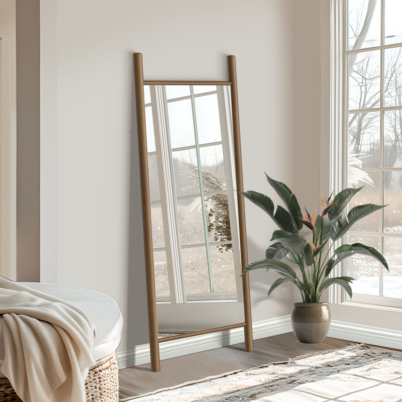 Merienne Wood Dowel Floor Mirror Wall Mirror, Brown, 64" x 21"