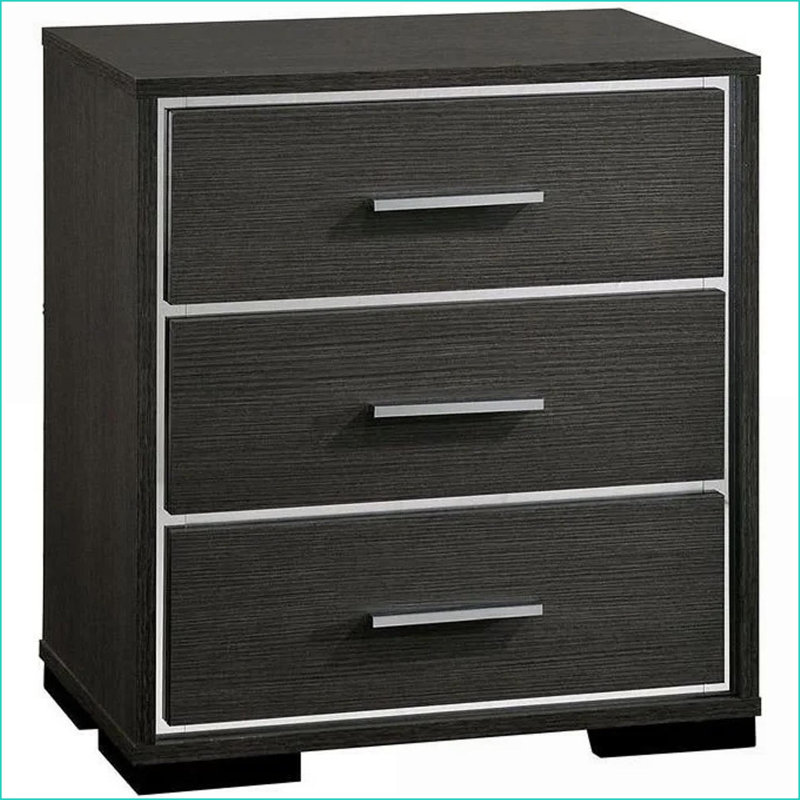 Table de chevet moderne gris chaud avec chargeur USB et amp; Garniture chromée - bois massif