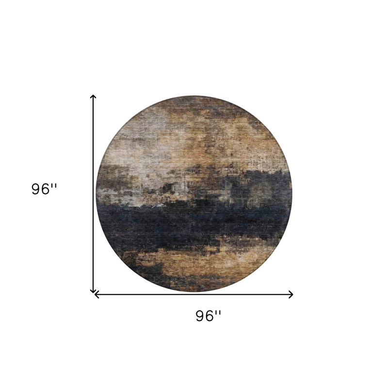 Tapis d'extérieur rond lavable gris anthracite et beige 8 pi