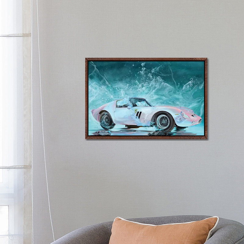 Pink Ferrari 1 Piece Wall Art on Canvas, 66.04 cm H x 45.72 cm W, Classic Brown Wood Framed
