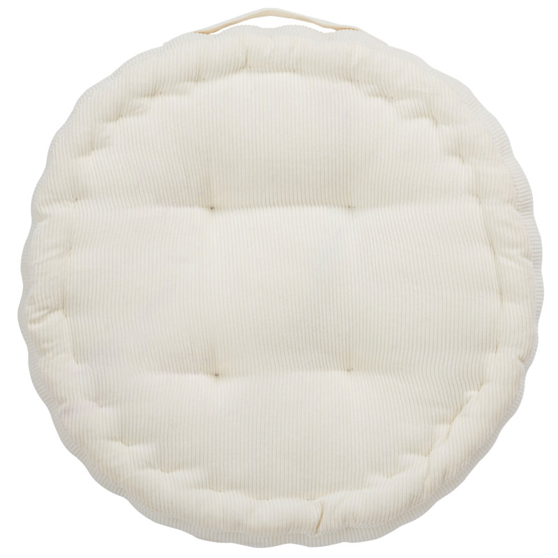 Ivory Round Tufted Floor Pillow with Handles