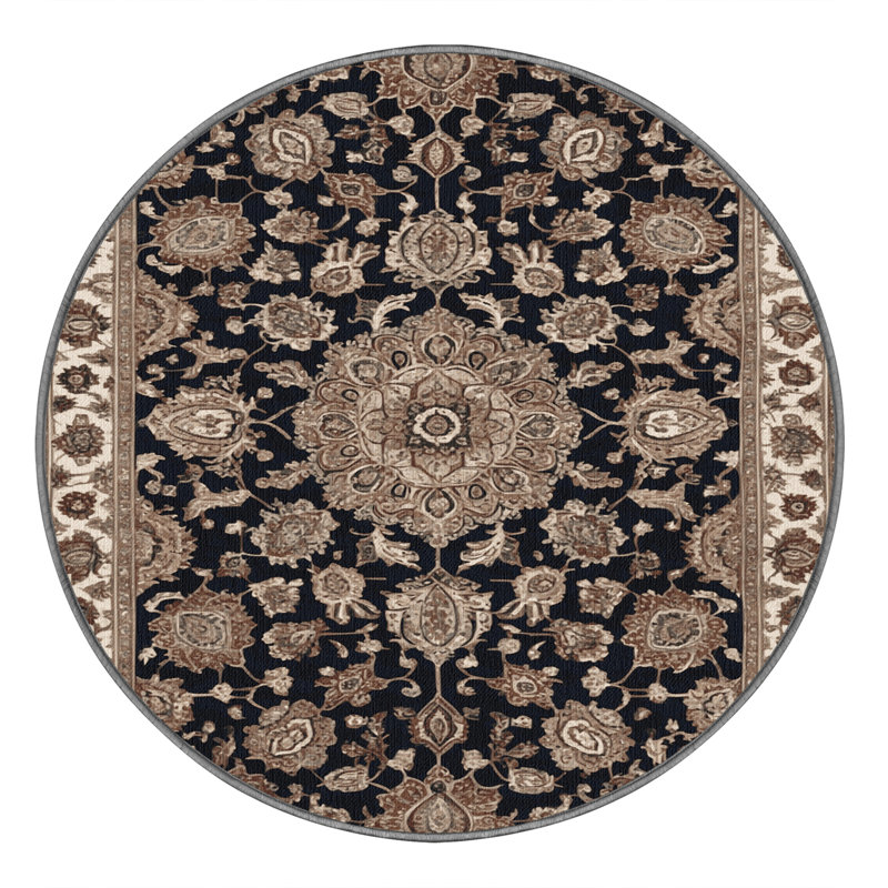 Tapis persan gris lavable à la machine, Rond 4 pi