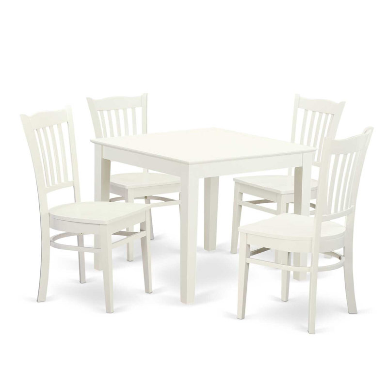 Ensemble de mobilier de salle à manger 5 pièces comprenant une table de cuisine carrée et 4 chaises de salle à manger, 36 x 36 pouces, lin blanc