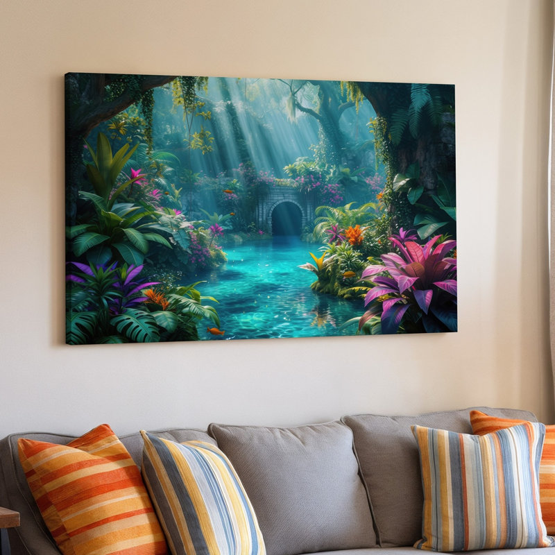 Toile, scène de jungle luxuriante et vibrante avec un art mural en cristal transparent, H 9 po x l 12 po