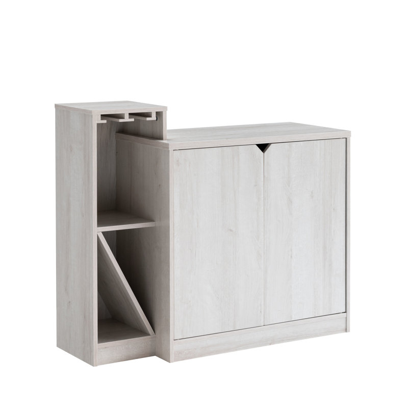 Armoire de bar avec aspect chêne blanc, rangement pour bouteilles de vin, 4 bouteilles, 2 portes, 3 tablettes, support amovible pour un attrait visuel - Thème, Porte pour porte, Vitrine attrayante