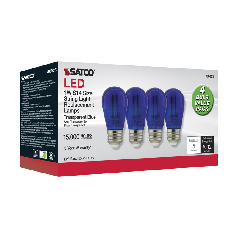 1 Watt (11 Watt Equivalent), S14 LED, Non-Dimmable Light Bulb, E26/Medium (Standard) Base