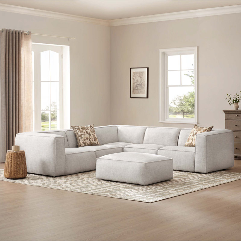 Jaye - 6 Piece Upholstered Reversible Modular Corner Sectional Sofa with Ottoman