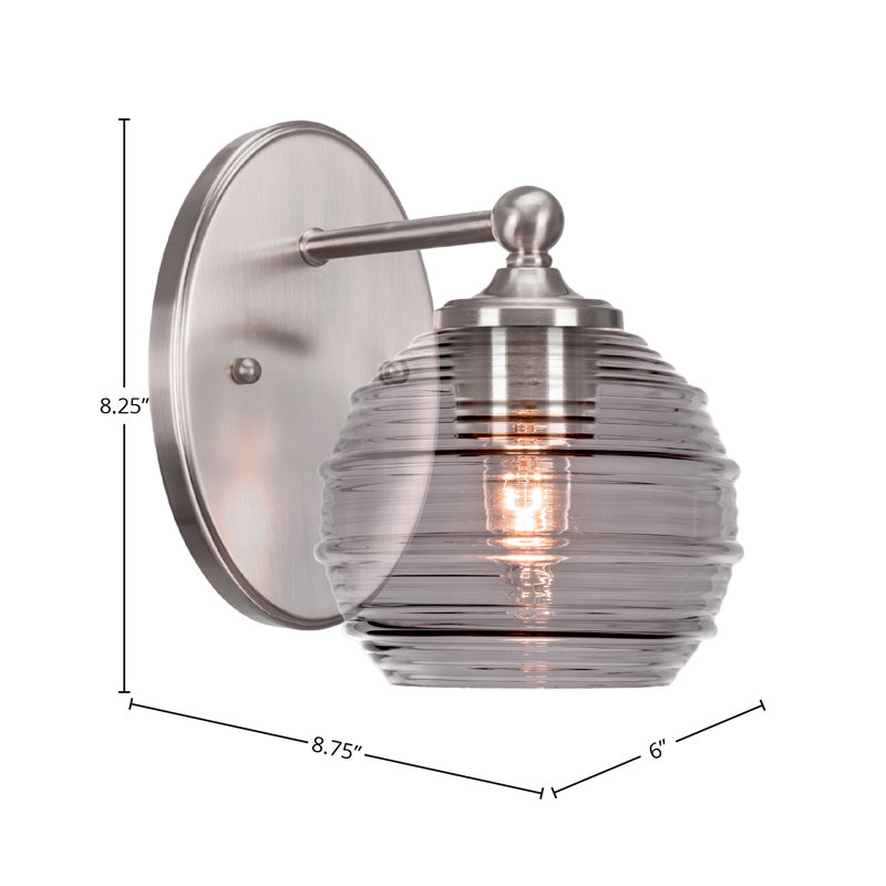 Aitkens Wall Sconce Shown With 6" Smoke Ribbed Glass, Brushed Nickel
