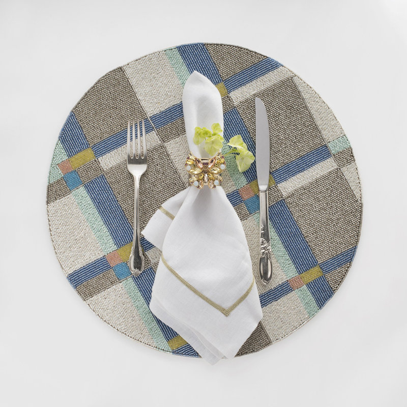Linen Square Napkins, White/Gold