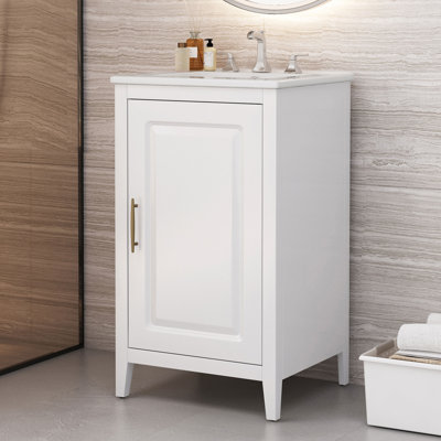 Meuble-lavabo de 20,3 po avec lavabo, tiroir fonctionnel, tablette de porte, porte à fermeture douce, blanc