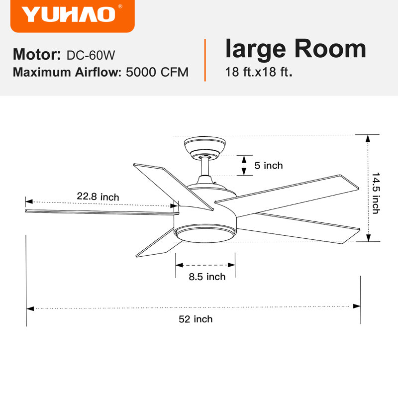 Farmhouse 52'' Modern DIY Blades Ceiling Fan With LED Light, Black