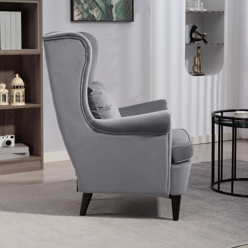 Upholstered Wingback Chair, Dark Grey