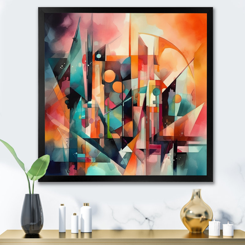 Eulalie - Visions abstraites rouges et vertes de l'espace sur toile, Cadre photo noir, H 16 po x l 16 po x P 1 po