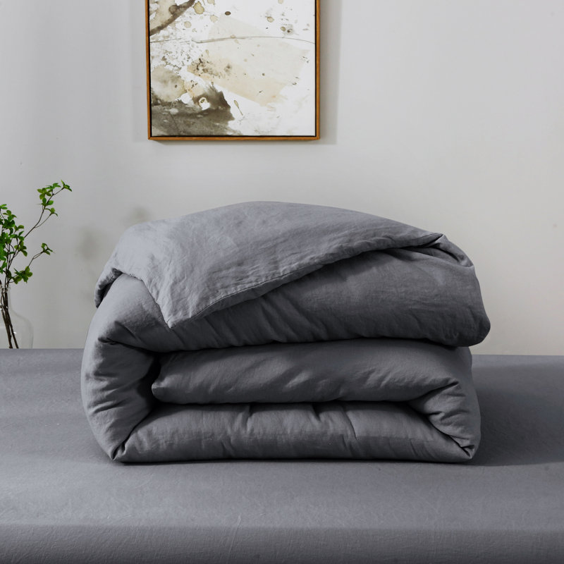 Housse de couette 100% lin Highland Feather - literie en lin - luxe classique - ultra-douce et respirante, Gris