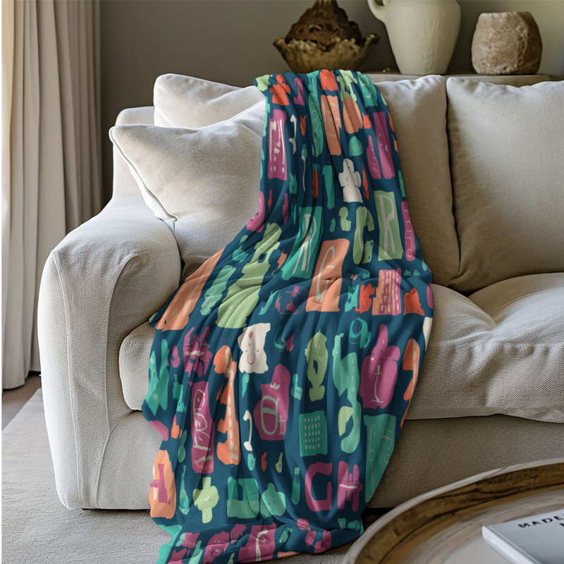 ABC Numbers - 1 Piece Premium Sherpa Blanket, Queen