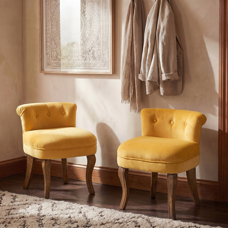 Modern Tufted Velvet Side Chair with Solid Wood Legs, Mustard