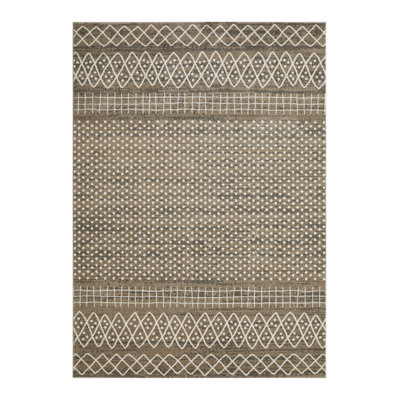 Tapis géométrique brun en polypropylène tissé à la machine Aqiilah