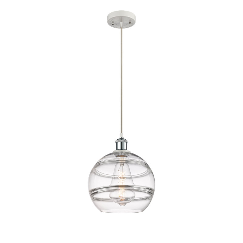 Luminaire suspendu 1 lumière Ballston Natick, H 11,63 po x l 10 po x P 10 po, Transparent, Chrome poli blanc