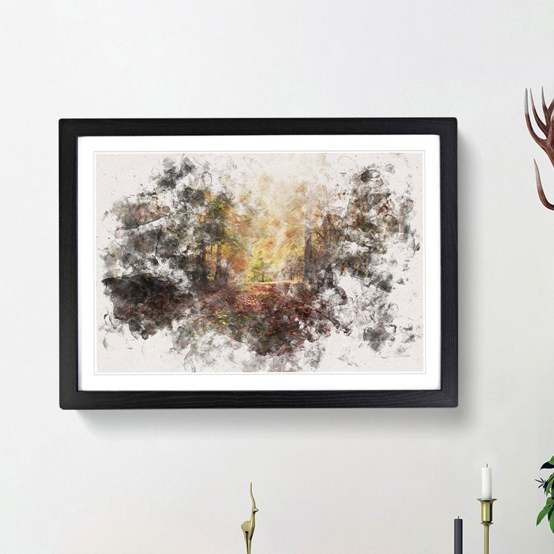 Sunlight Through the Trees Watercolour - Picture Frame Graphic Art Print, 62cm H x 87cm W x 2cm D, Black Framed