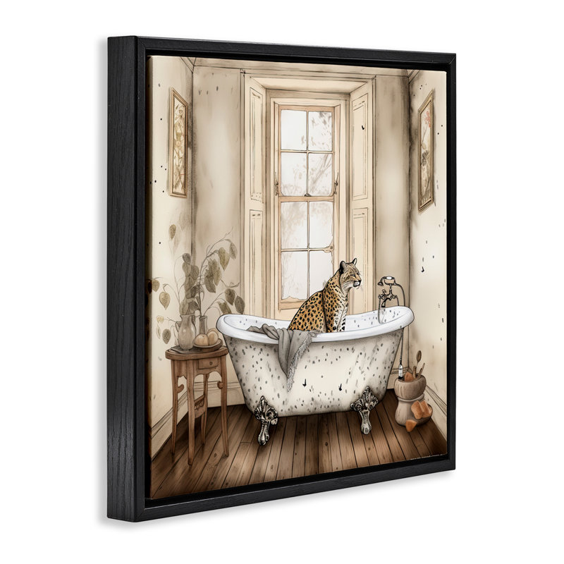 Cadre flottant neutre Leopard Bathtime, design par Sasha, Cadre flottant noir de jais, H 18 po x l 18 po