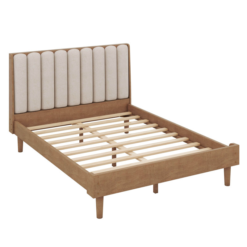 Structure de lit tapissier très grand avec 4 pieds robustes, fabrication en bois avec support silencieux et sans grincement