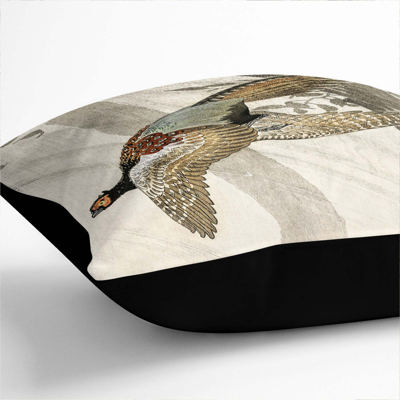 Pheasant in Flight by Ohara Koson Cushion with Filling, Black, 40cm H x 40cm W x 15cm D