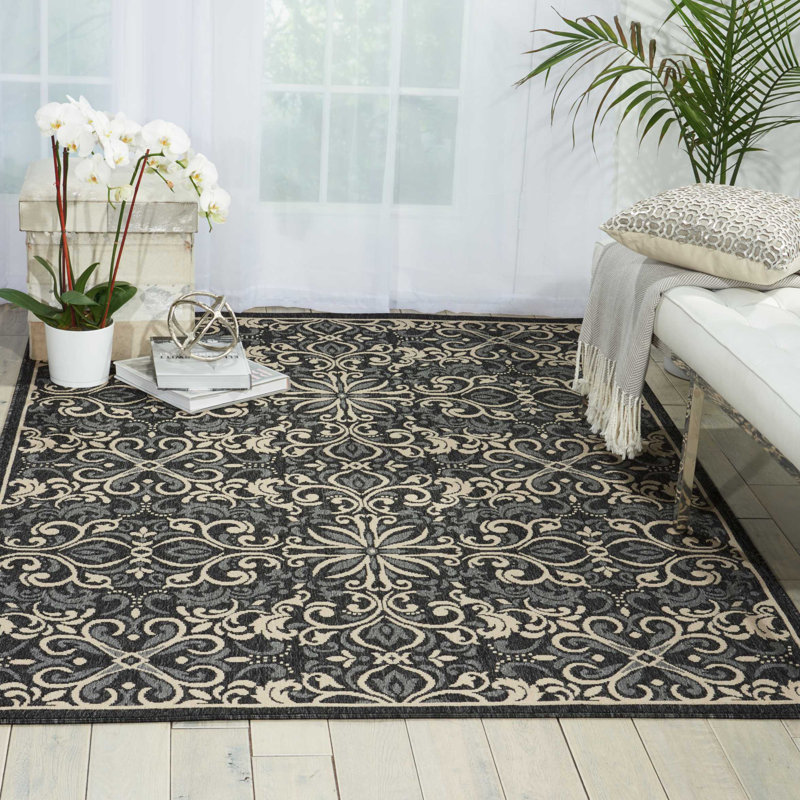 Tapis intérieur / extérieur gris anthracite à motif abstrait Ashby, Rectangle 7 pi 10 po x 10 pi 6 po