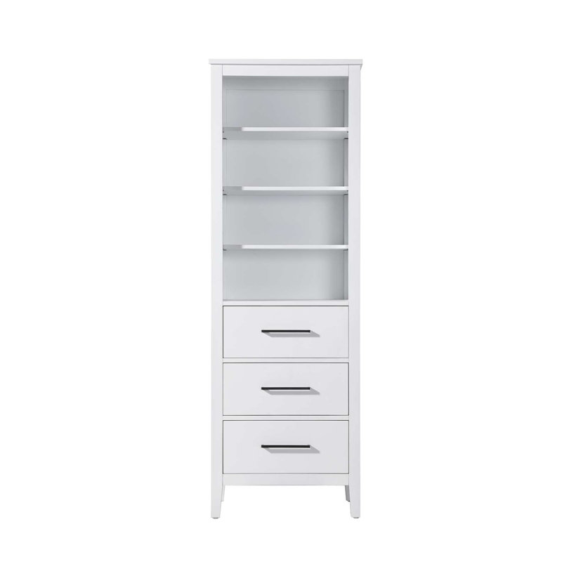 24 Inch Open Shelving Bath Storage Cabinet in White, White, 72" H x 24" W x 72" D