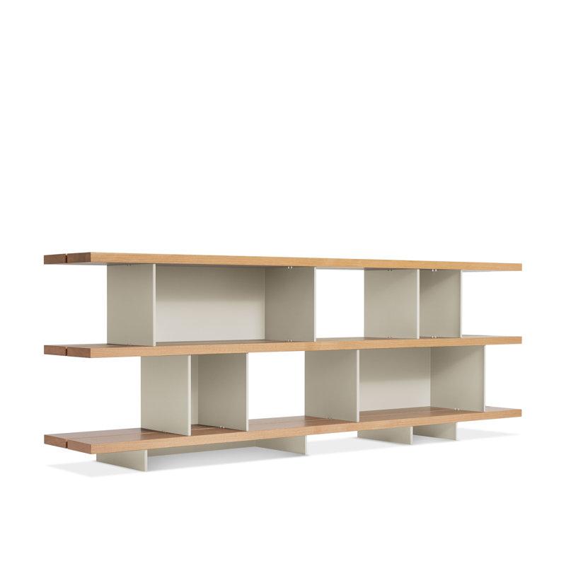 Happy Day Bookcase, (3 Shelves) 29" H x 81" W x 14" D, White Oak/Putty