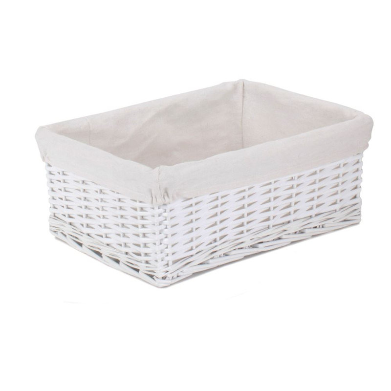 Shinde Wicker Lined Storage Basket, 16cm H x 43cm W x 32cm D, White Wash