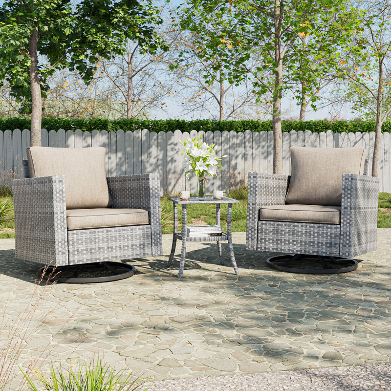 Gershwin 2 - Person Swivel Rocking Chair Outdoor Seating Group with Cushions, Gray, Beige
