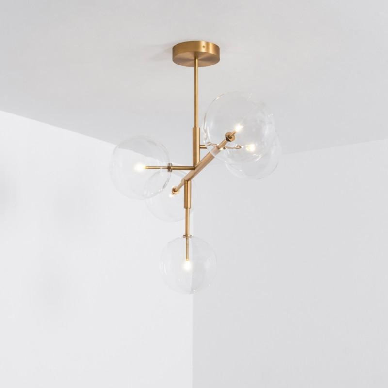 Lustre spoutnik clair, 12" Width x 12" Depth x 32" Height, Fumée, Chrome laqué