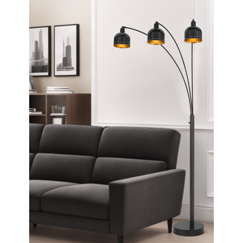 Lampe sur pied à arche Ellington 60 W x 3, 3 voies avec abat-jour en métal doré et base lourde