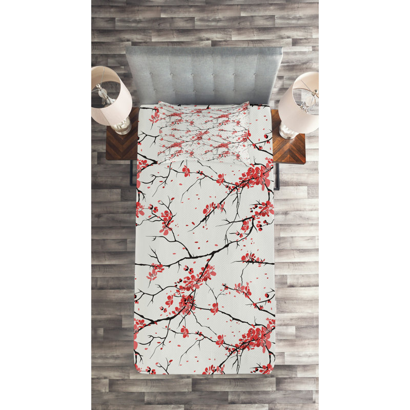 White Twin Quilted Bedspread Set with Floral Design