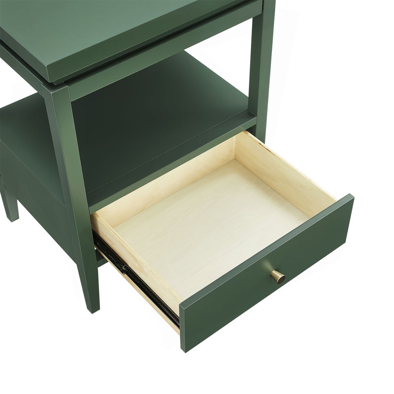 Table de chevet 1 tiroir Olana Vintage, Vert antique