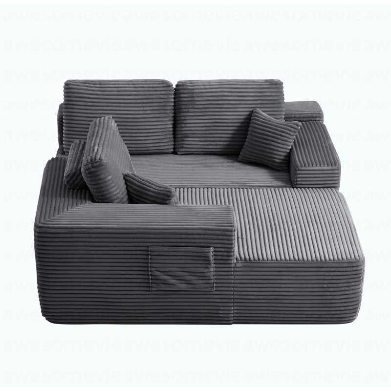 Canapé modulaire 104 po avec méridienne en forme de L et poches latérales, conception modulaire moderne, assise profonde, canapé rembourré pour le salon / chambre à coucher, sans assemblage requis (tissu moelleux), gris, orienté vers la gauche