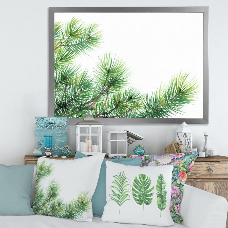 " Pine Tree Branches " Painting Print, Silver Framed Canvas, 24" H x 32" W x 1.5" D