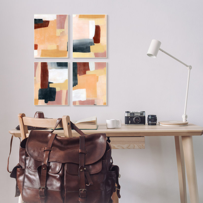 «Color Block Abstraction Neutral Beige Brown» par Grace Popp - ensemble de 4 impressions d'art graphique, Plaque de bois