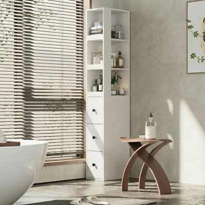 Bathroom Tall Thin Storage Cabinet with 3 Adjustable Shelves